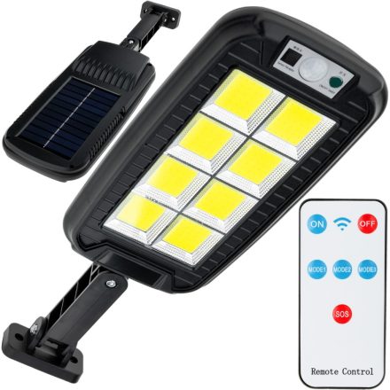 LED COB Solar utcai lámpa 60W 6000K hideg IP65 fekete mozgásérzékelő + TÁVIRÁNYÍTÓ