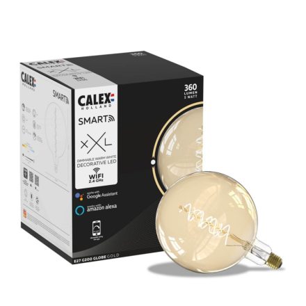 Dekoratív LED izzó E27 G200 SMART WiFi 5W 360lm 2000K TUYA Filament CALEX Globe Gold