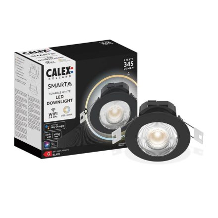 LED süllyesztett mennyezeti halogén lámpatest fekete SMART WiFi 5W 345lm CCT TUYA CALEX