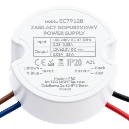 LED tápegység 25W-os dobozhoz fi 60 2.08A 12V DC IP20