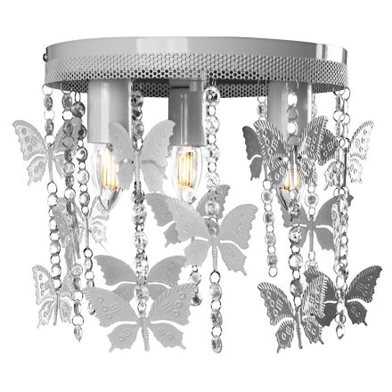 Szürke gyermek mennyezeti lámpa ANGELICA Butterfly Chandelier 3x E27 Fém és kristály Milagro