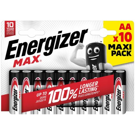 10x ENERGIZER MAX AA LR6 1,5 V-os akkumulátoros buborékfólia