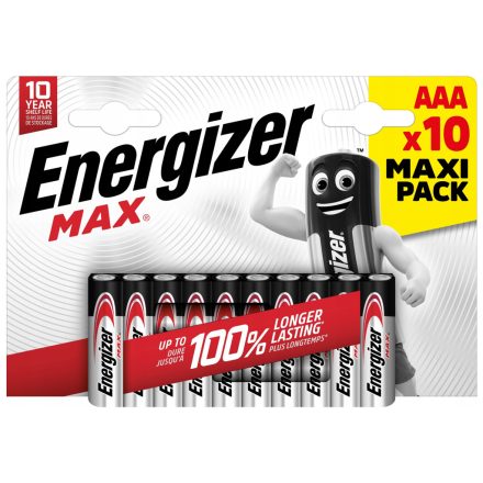 10x ENERGIZER MAX AAA LR03 1,5 V-os elemek buborékcsomagolás