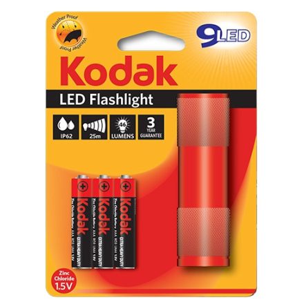 KÉZI FÁKLA, LED zseblámpa 46lm + 3xAAA IP62 piros KODAK