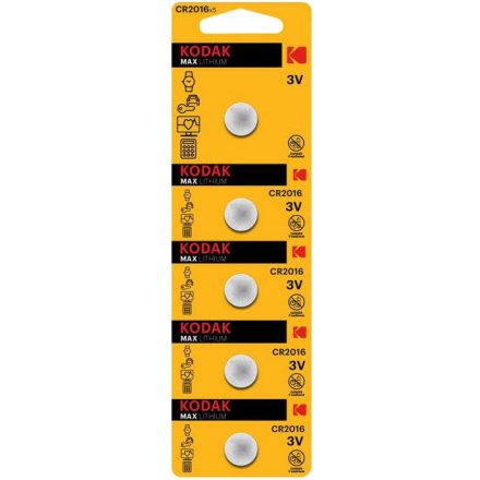 KODAK CR-2016 DL-2016 GOMBGOMB ELEMEK 3V Buborékfólia 5 db.