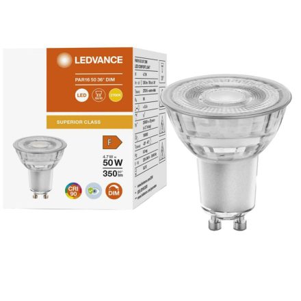 GU10 LED izzó 4.7W = 50W 350lm 2700K 36° CRI90 szabályozható üveg LEDVANCE Superior