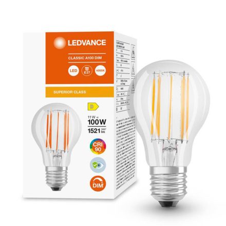 E27 A60 LED izzó 11W = 100W 1521lm 4000K Semleges 300° CRI90 Izzószálas, szabályozható LEDVANCE Superior