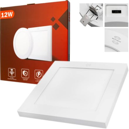 PLANE LED PANEL 12W 960lm négyzetes felületre szerelhető süllyesztett vakolat 3 SZÍN Mikrohullámú mozgásérzékelő