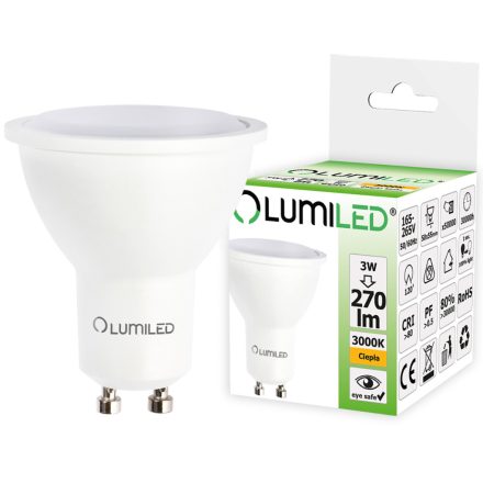 GU10 LED izzó 3W = 30W 270lm 3000K  120° LUMILED