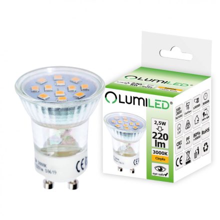 GU10 GU11 LED izzó 2.5W = 25W 220lm 3000K Meleg 120° LUMILED