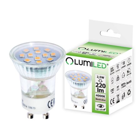 GU10 GU11 LED izzó 2.5W = 25W 220lm 4000K Semleges 120° LUMILED