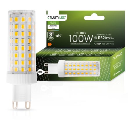 G9 LED izzó KAPSZULA 12W = 100W 1152lm 4000K Semleges 360° LUMILED