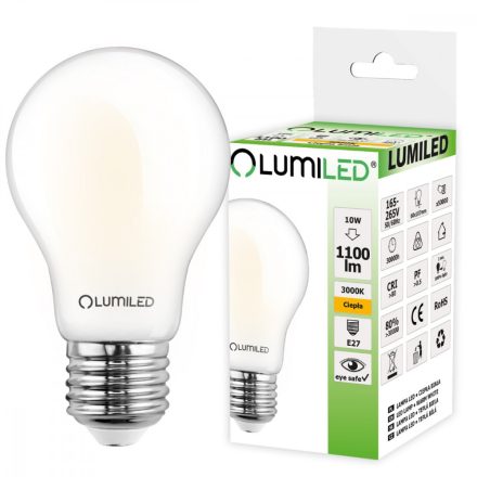 E27 A60 LED izzó 10W = 75W 1100lm 3000K meleg 360° LUMILED izzószál