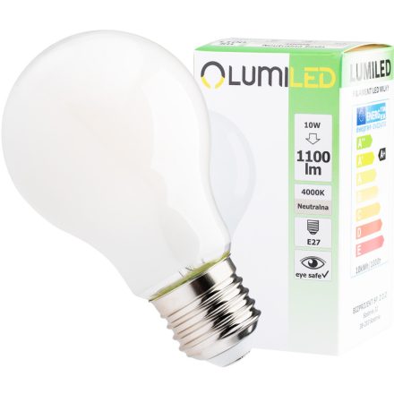 E27 A60 LED izzó 10W = 75W 1100lm 4000K semleges 360°-os LUMILED izzószál