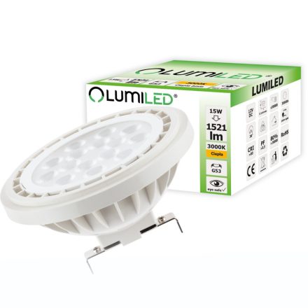 G53 AR111 LED izzó 15W = 100W 1521lm 3000K  38° 12V LUMILED