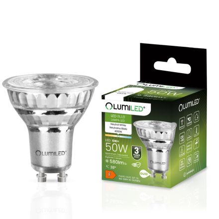 GU10 LED izzó 6W = 50W 580lm 4000K semleges 38°-os üveg LUMILED