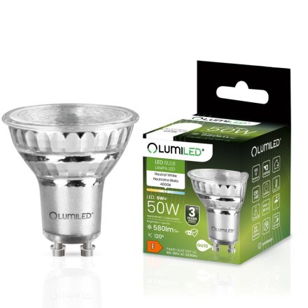 GU10 LED izzó 6W = 50W 580lm 4000K semleges 120°-os üveg LUMILED