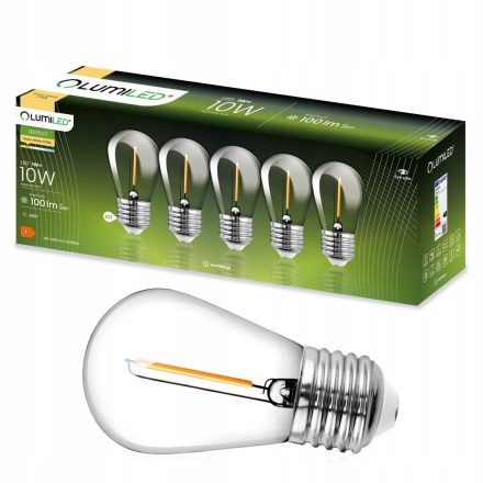 5 CSOMAGOS LED izzó E27 ST14 1W = 10W 2700K meleg 100lm izzószál a LUMILED Girlandhoz