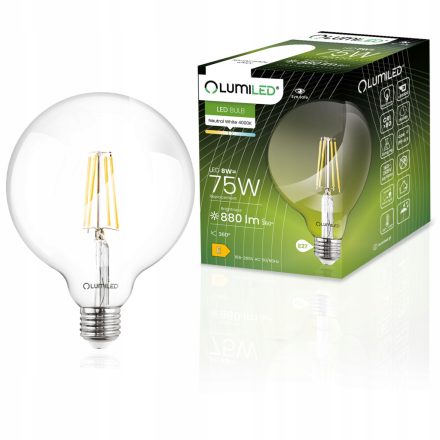 E27 G95 LED izzó 8W = 75W 4000K Semleges Globe Izzószál LUMILED