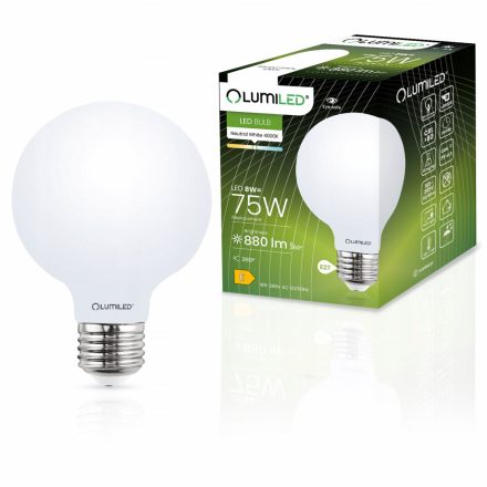 E27 G95 LED izzó 8W = 75W 4000K Semleges Globe Tejszerű Izzószál LUMILED