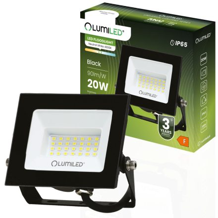 ZUNA2 LED reflektor 20W 1800lm 4000K IP65 Fekete LUMILED