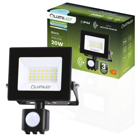 ZUNA2 LED reflektor 20W 1800lm 6500K IP44 fekete mozgásérzékelő LUMILED