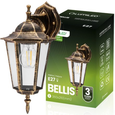 Kültéri kerti fali lámpa E27 LANTERN - LETÖLTÉS Patina BELLIS LUMILED