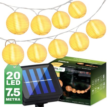 Kerti Solar Girland 20x LED dekoratív lámpák 7,59 m meleg 3000K RISA LUMILED