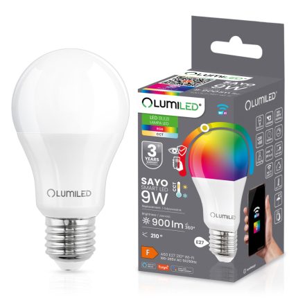 E27 A60 LED izzó 9W = 60W 900lm RGB CCT szabályozható Smart TUYA WiFi SMART SAYO LUMILED