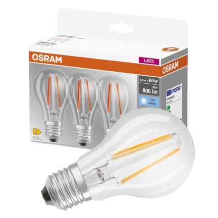 3db LED izzó E27 A60 6.5W = 60W 806lm 4000K Semleges 360° OSRAM