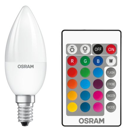 E14 B35 LED izzó 4,5W = 25W 250lm RGBW 180° OSRAM Star + TÁVIRÁNYÍTÓ