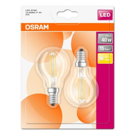 2PAK LED izzó E14 P45 4W = 40W 470lm 2700K meleg 300° izzószál OSRAM