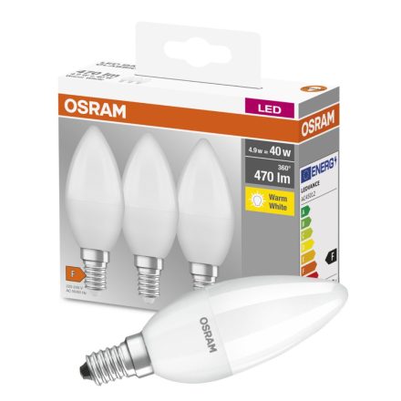 3db LED izzó E14 B35 5W = 40W 470lm 2700K Meleg 300° OSRAM