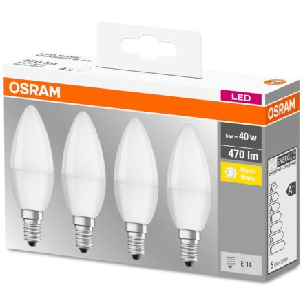 4PAK LED izzó E14 B35 5W = 40W 470lm 2700K  300° OSRAM