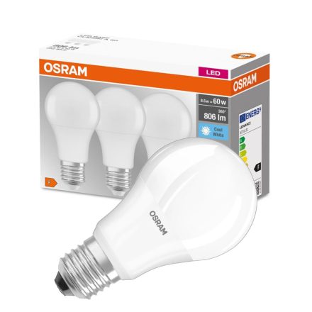 3PAK LED izzó E27 A60 8.5W = 60W 806lm 4000K Semleges 300° OSRAM