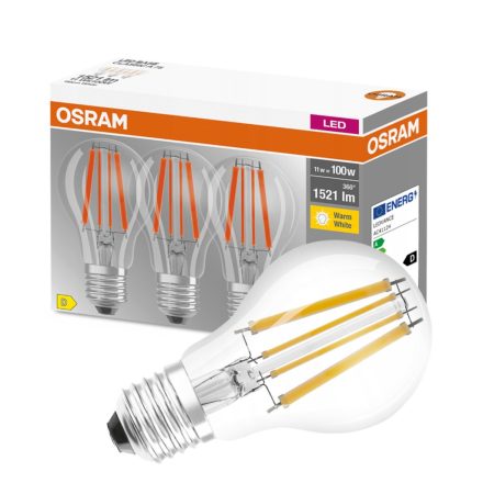 3db LED izzó E27 A60 CL 11W = 100W 1521lm 2700K  300° Izzószál OSRAM 