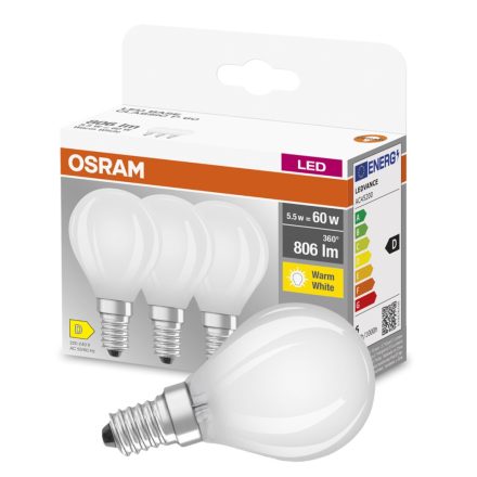 3db LED izzó Gömb E14 P45 5.5W = 60W 806lm 2700K  300° Izzószál OSRAM 