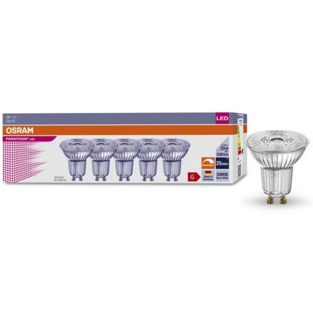 5PAK LED izzó GU10 3.4W = 35W 230lm 3000K meleg 36° CRI97 DIMMÁLHATÓ OSRAM Parathom