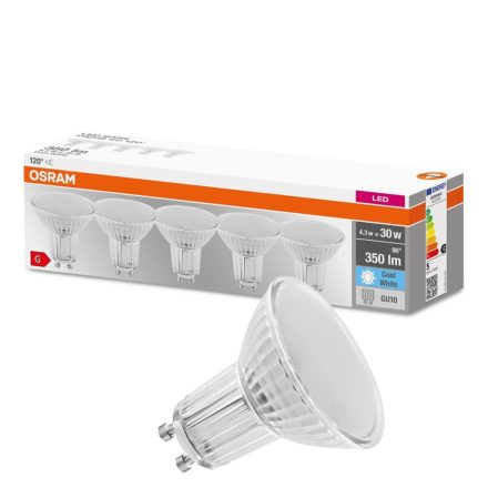 5PAK GU10 LED izzó 4.3W = 30W 350lm 4000K semleges 120° OSRAM alap