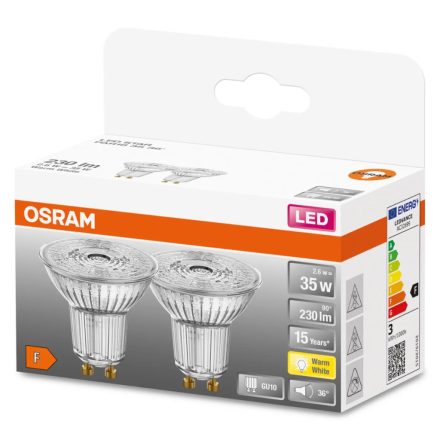 2x GU10 LED izzó 2.6W = 35W 230lm 2700K Meleg 36° OSRAM STAR