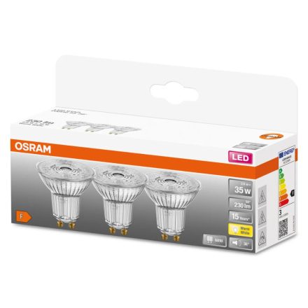 3x GU10 LED izzó 2.6W = 35W 230lm 2700K Meleg 36° OSRAM STAR