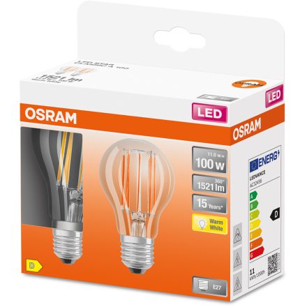 2db LED izzó E27 A60 11W = 100W 1521lm 2700K  300° Izzószál OSRAM STAR