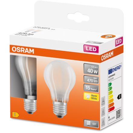 2x LED izzó E27 A60 4W = 40W 470lm 2700K  300° OSRAM 