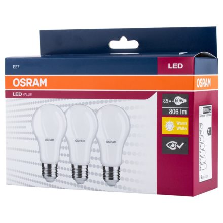 3db LED izzó A60 E27 8,5W = 60W 806lm 2700K  OSRAM érték