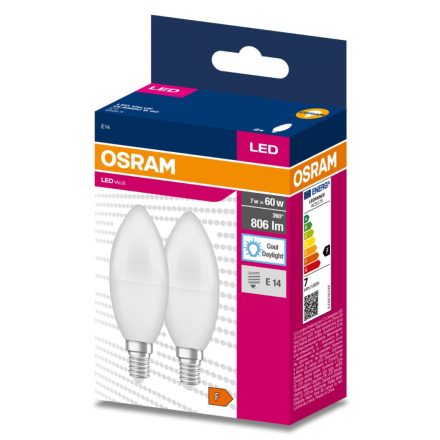 2db LED izzó E14 B35 7W = 60W 806lm 6500K Hideg 220° OSRAM ÉRTÉK