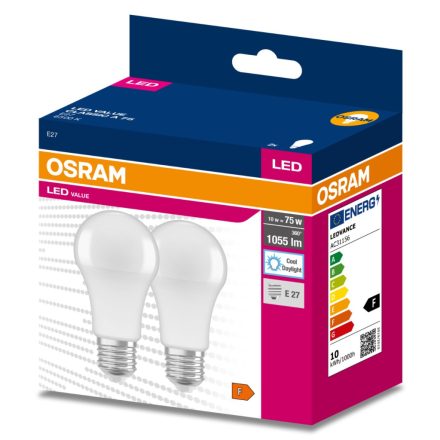 2PAK LED izzó E27 A60 10W = 75W 1055lm 6500K hideg 200° OSRAM ÉRTÉK