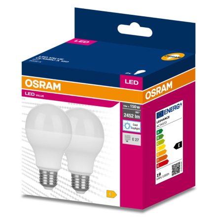 2PAK LED izzó E27 A68 19W = 150W 2452lm 6500K hideg 200° OSRAM ÉRTÉK