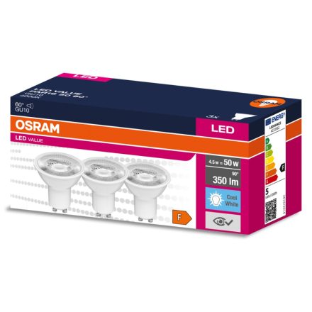 3PAK LED izzó GU10 4.5W = 50W 350lm 4000K semleges 60° OSRAM ÉRTÉK