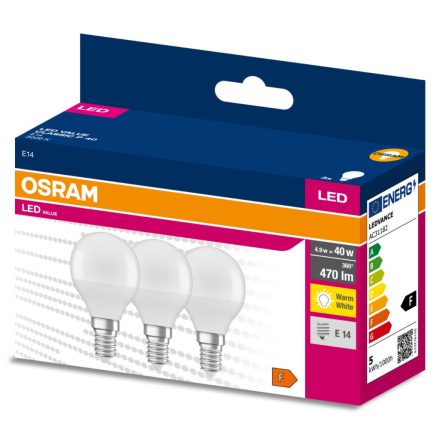 3db LED izzó Gömb E14 P45 4.9W = 40W 470lm 3000K  200° OSRAM 