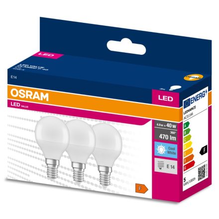 3db LED izzó Gömb E14 P45 4.9W = 40W 470lm 4000K Semleges 200° OSRAM ÉRTÉK